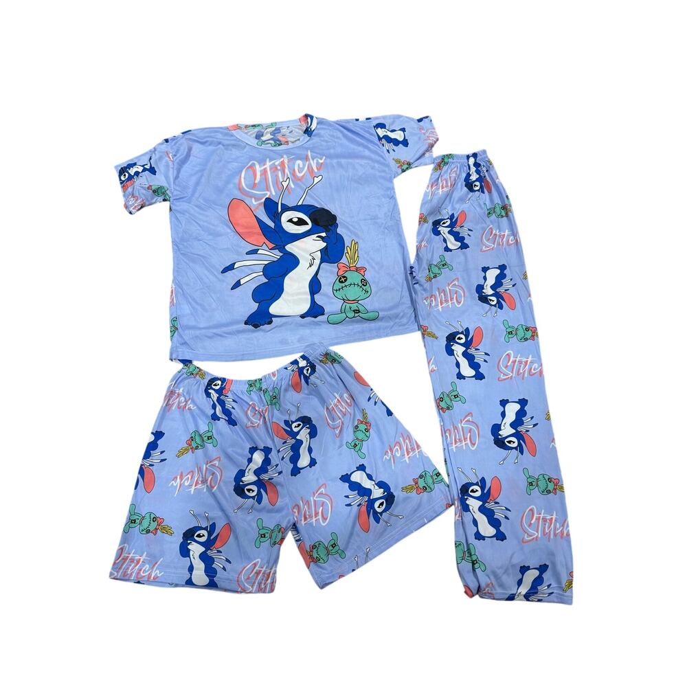 Disney Stitch pajama set of 3 pieces size medium women or 12-16